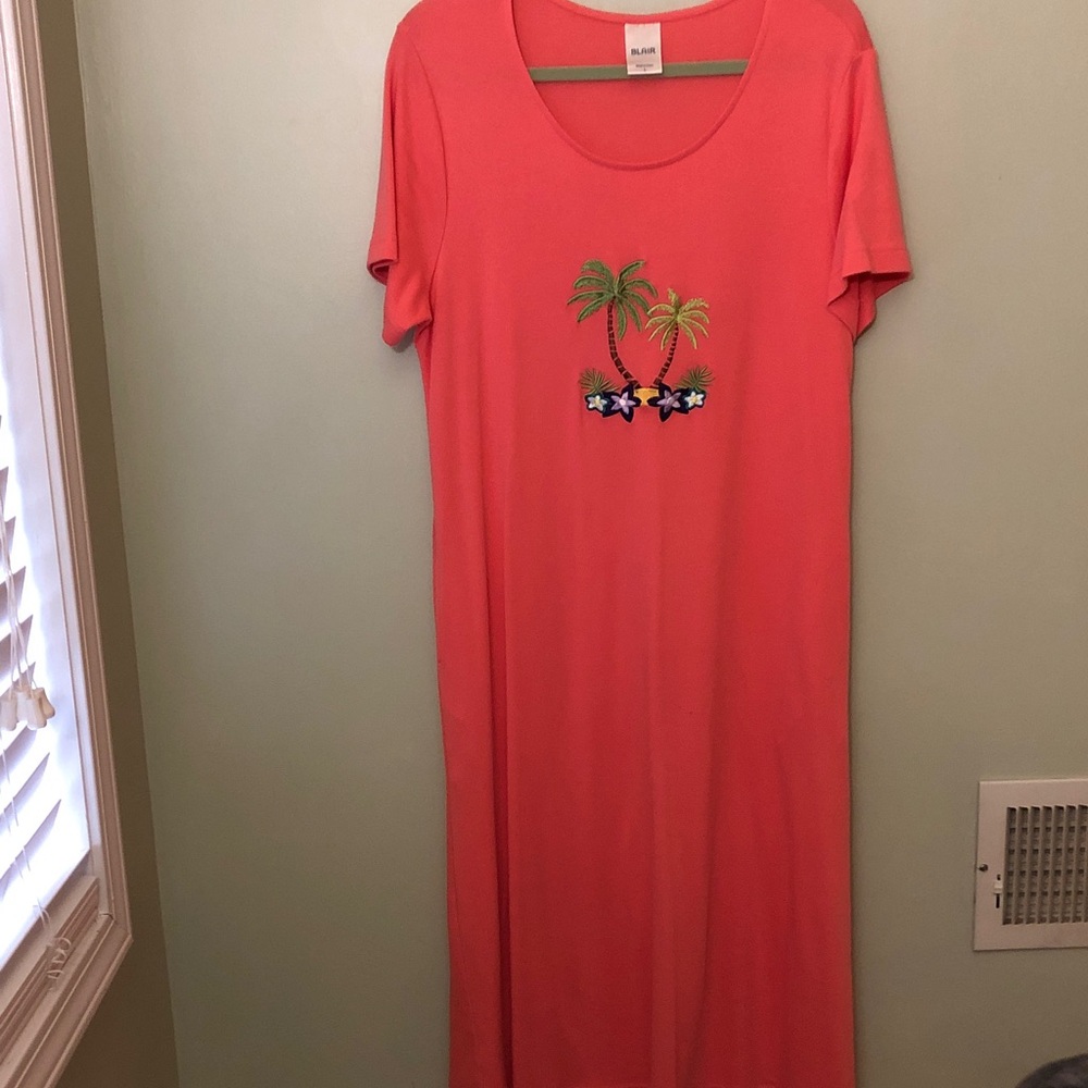Blair Coral Maxi Dress with Palm Tree Embroidery